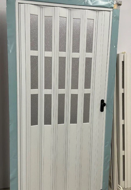 White color PVC folding door with glass design